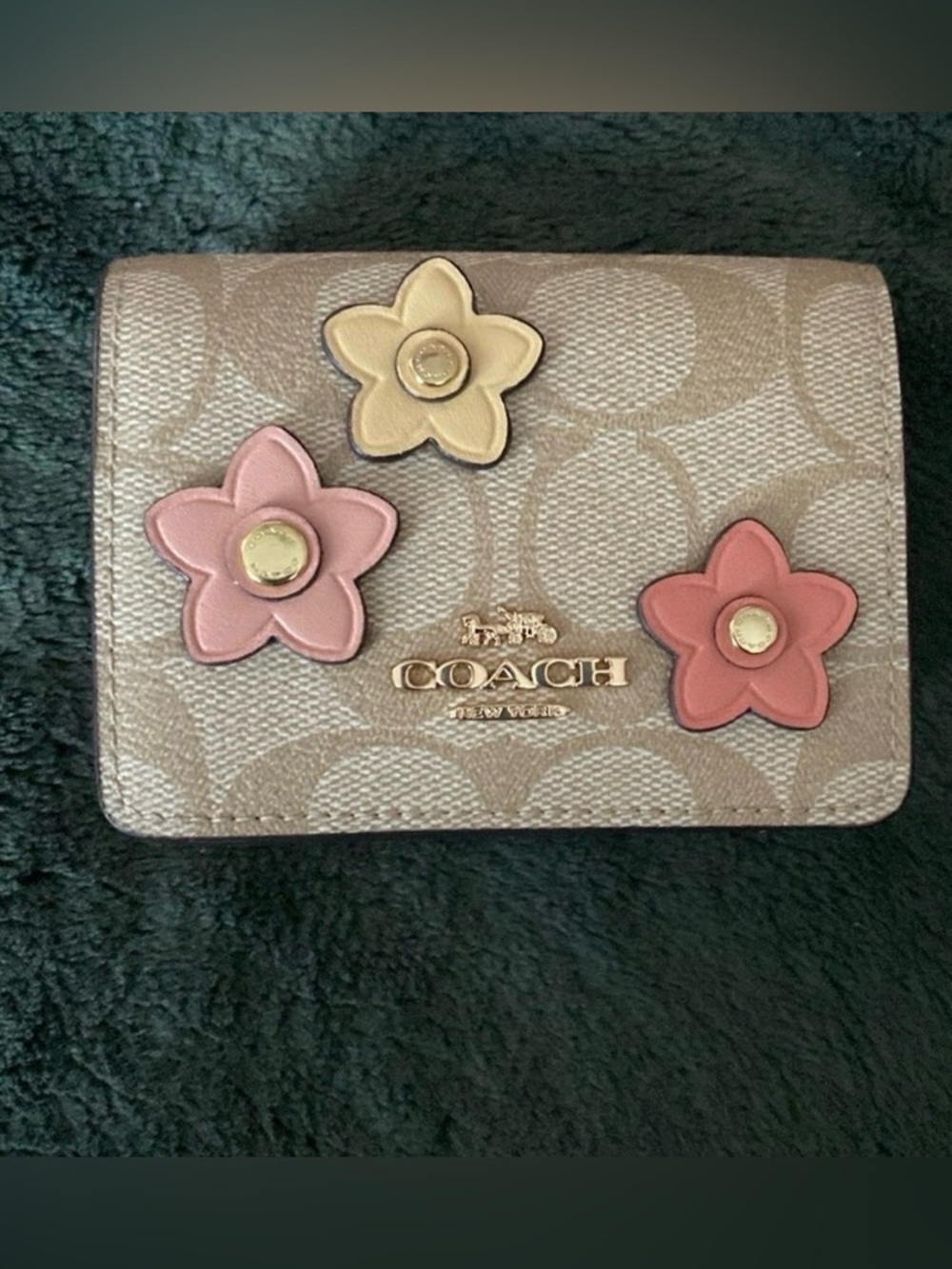 Mini Wallet On A Chain In Signature Canvas With Floral Leather Appliqués